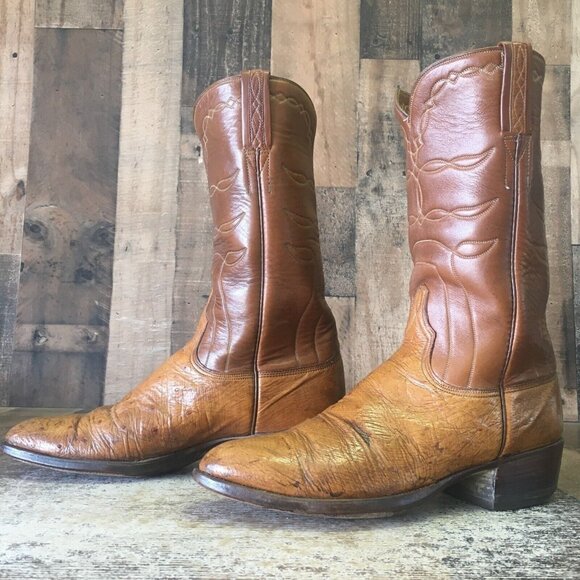 Lucchese Vintage San Antonio Smooth Ostrich Western Cowboy Boots Womens 9.5 B - Picture 1 of 12